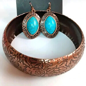 New Copper Floral Design Women's Fashion Accessories Earrings and Bracelet Set